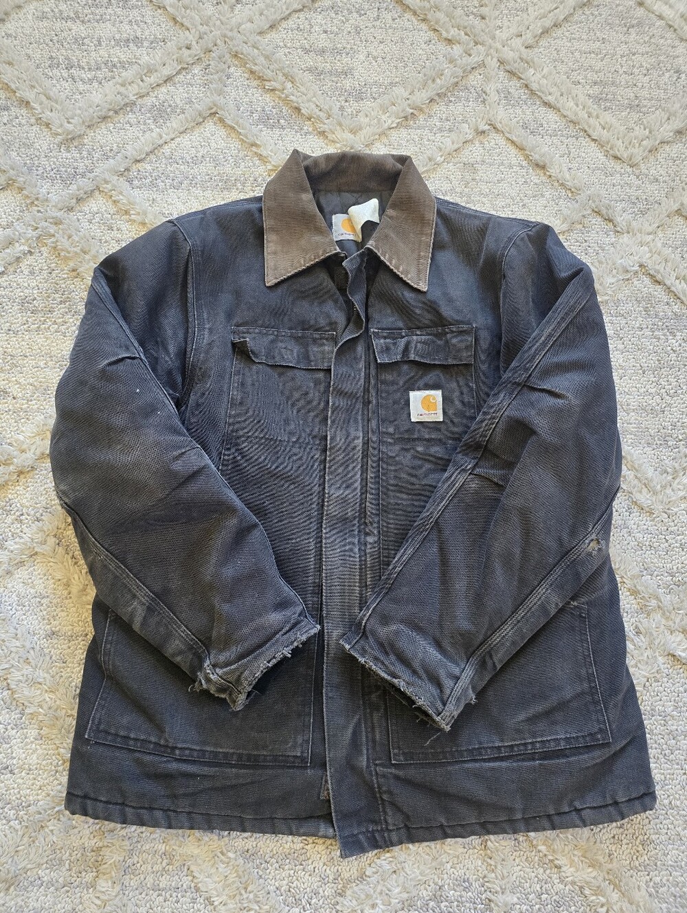 Vintage 90s Carhartt C03 Artic Quilted Canvas Jacket Faded Black Mens Size L 46
